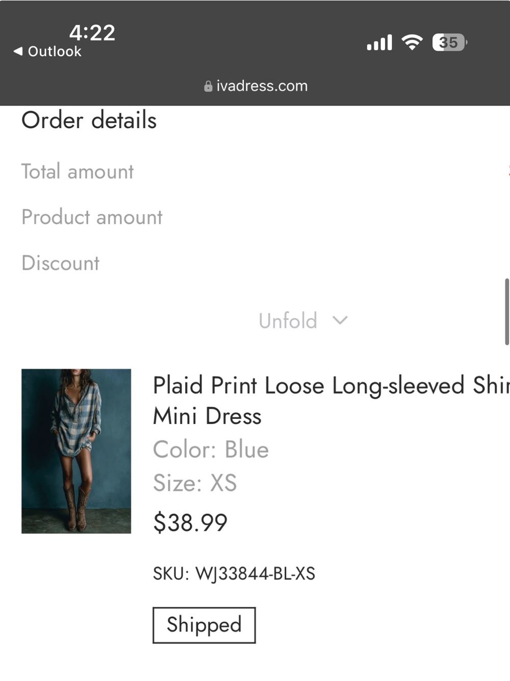 Plaid Print Loose Long-Sleeve Shirt Mini Dress - Blue